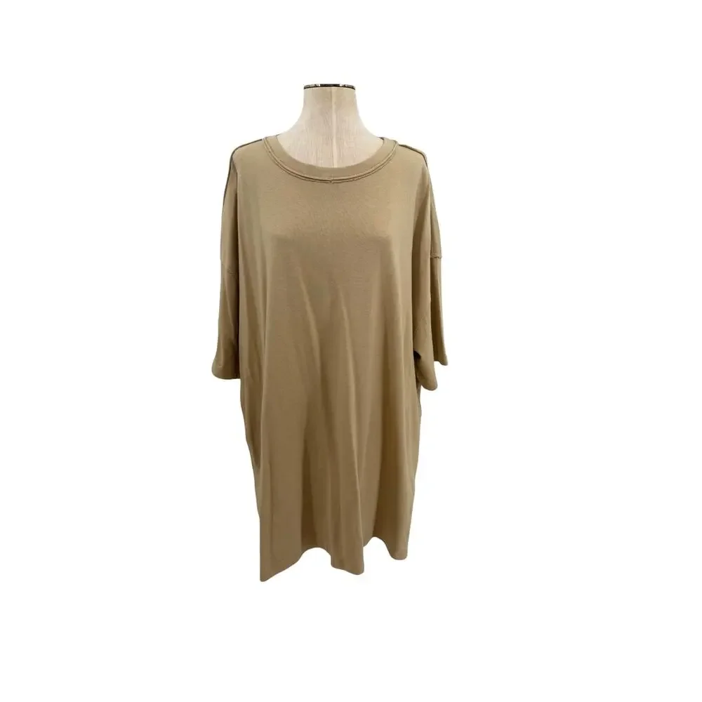 Free People Phoenix Tee Oversized Raw Edge Tunic T-Shirt Tan Size XL